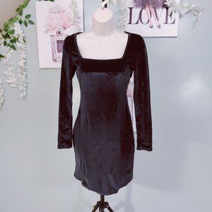 Velvet Long Sleeve Bodycon  Mini Party Dress Black